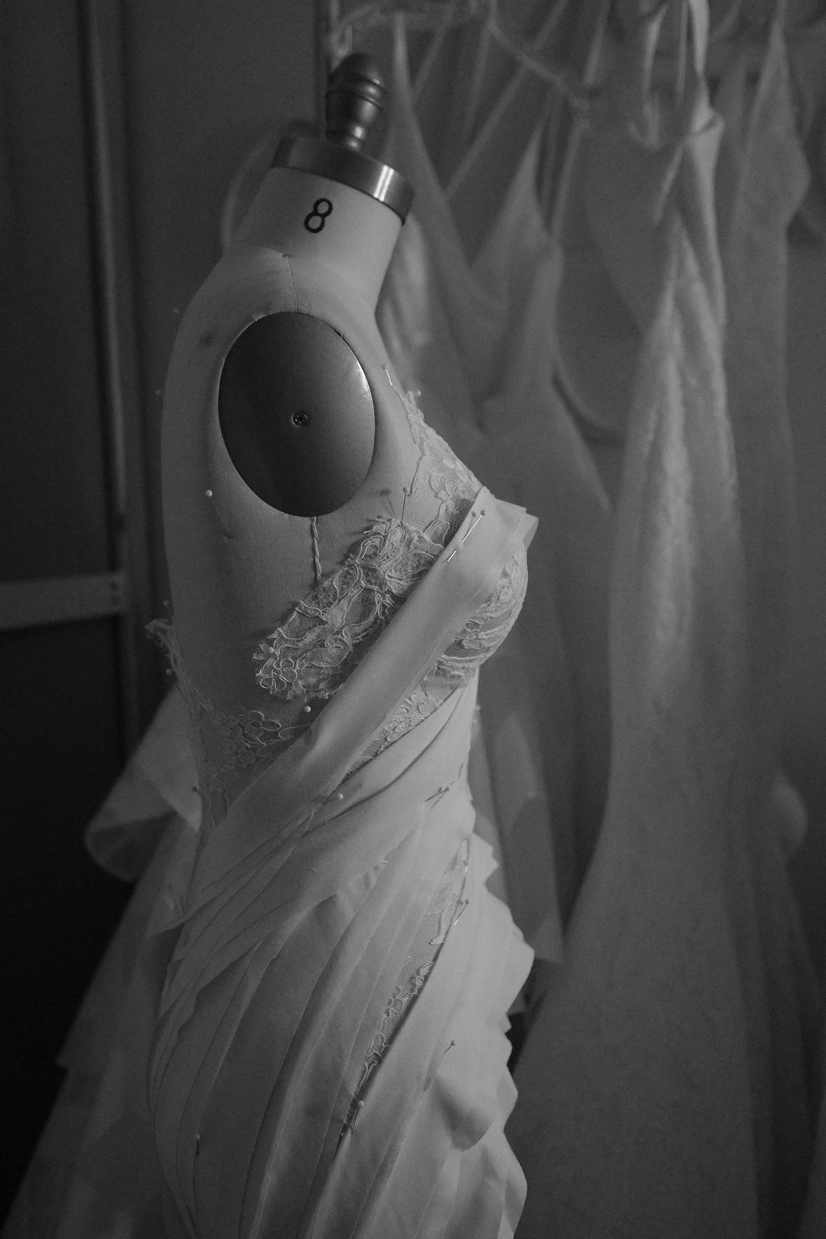 A Modern Trousseau gown in the atelier