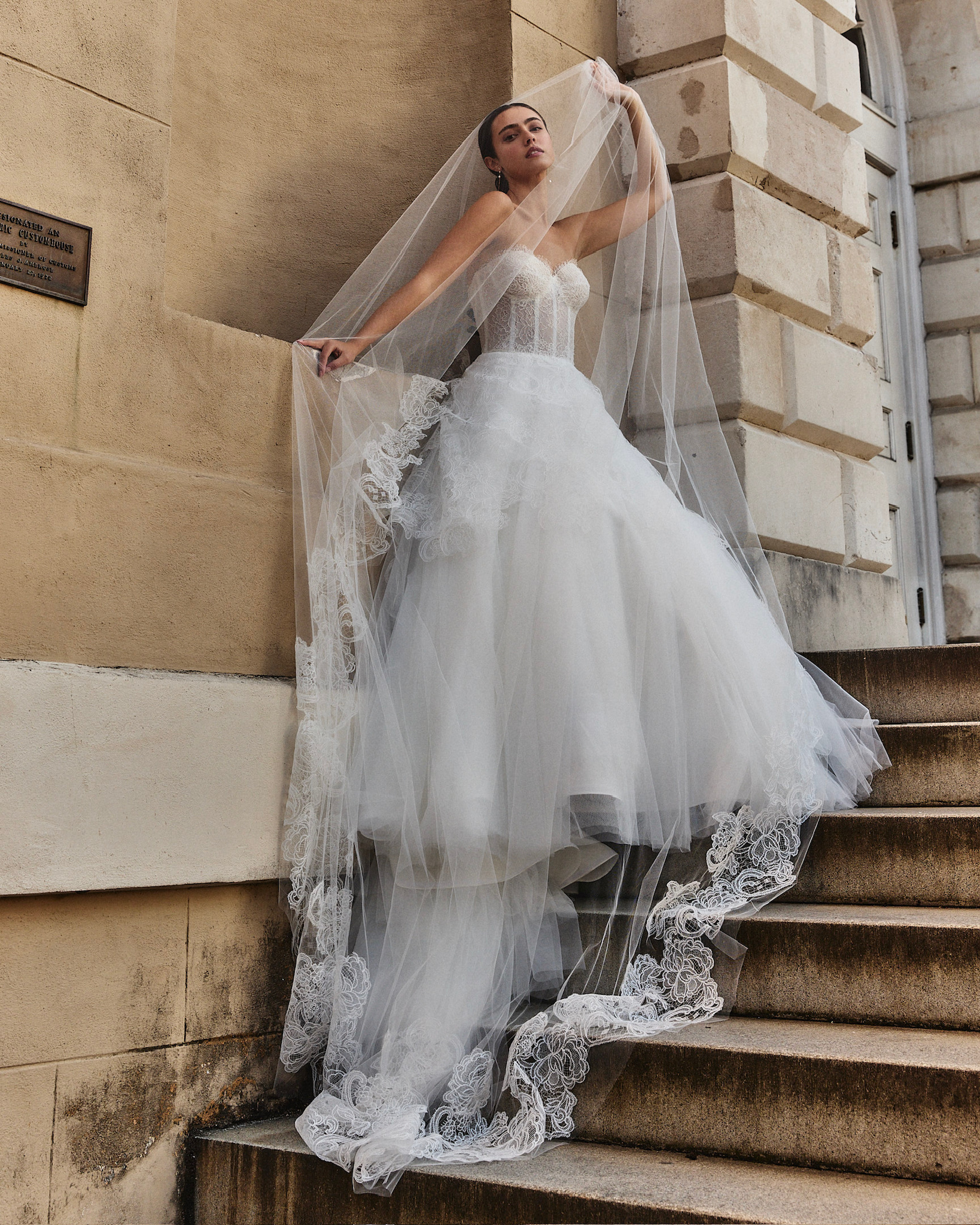 Charlotte gown with lace-edged veil - Luna d'Miel editorial - Modern Trousseau